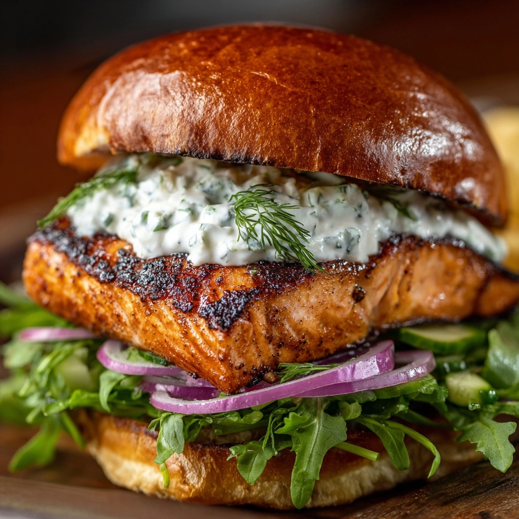 Salmon Sliders with Yogurt-Cucumber-Dill Sauce Recipe - Recipe Image