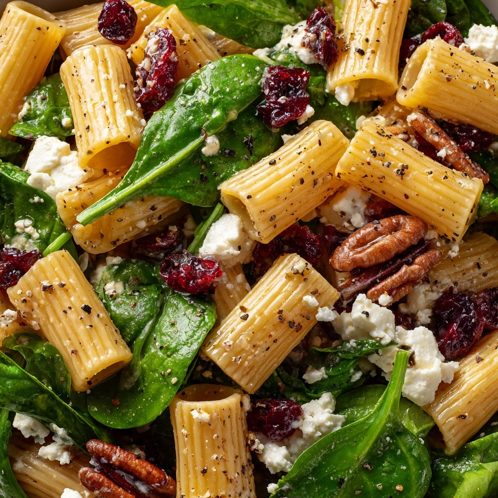 Spinach Pasta Salad with Feta and Cranberries Recipe - Recipe Image