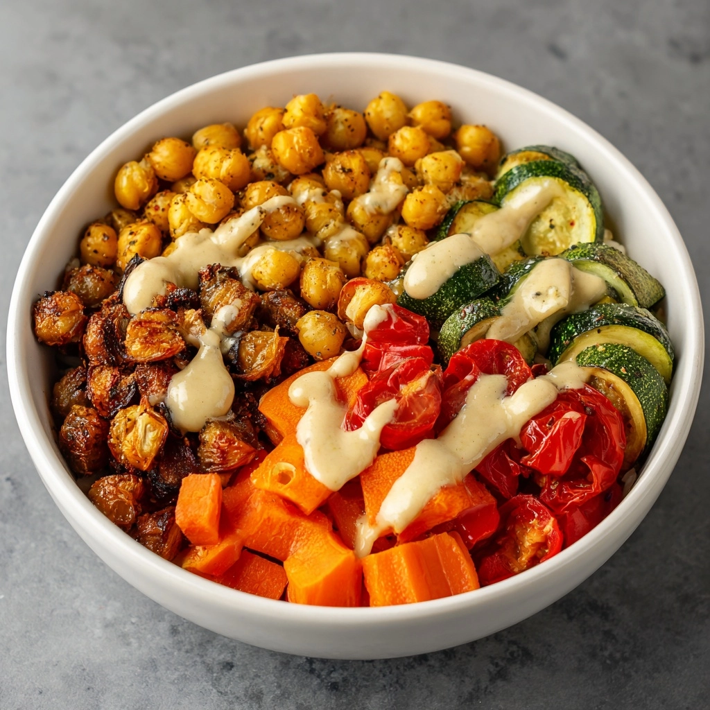 Roasted Vegetable & Chickpea Bowl with Tahini Dressing Recipe - Recipe Image