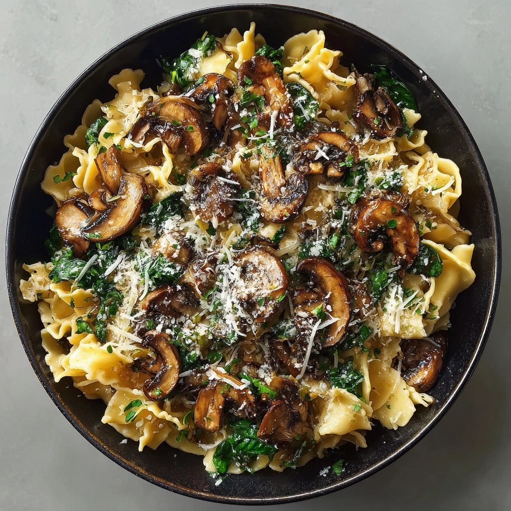 Parmesan Spinach Mushroom Pasta Skillet Recipe - Recipe Image