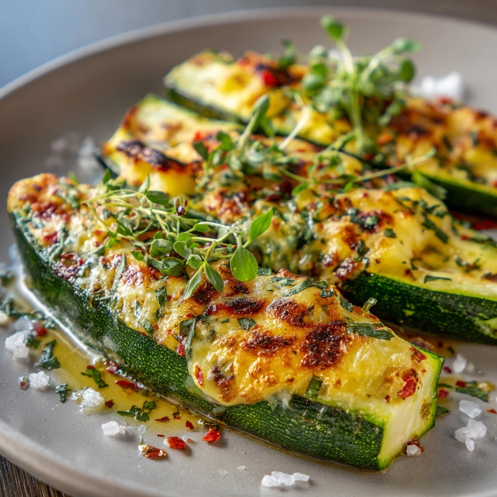 Cheesy Garlic Zucchini Steaks Recipe - Recipe Image