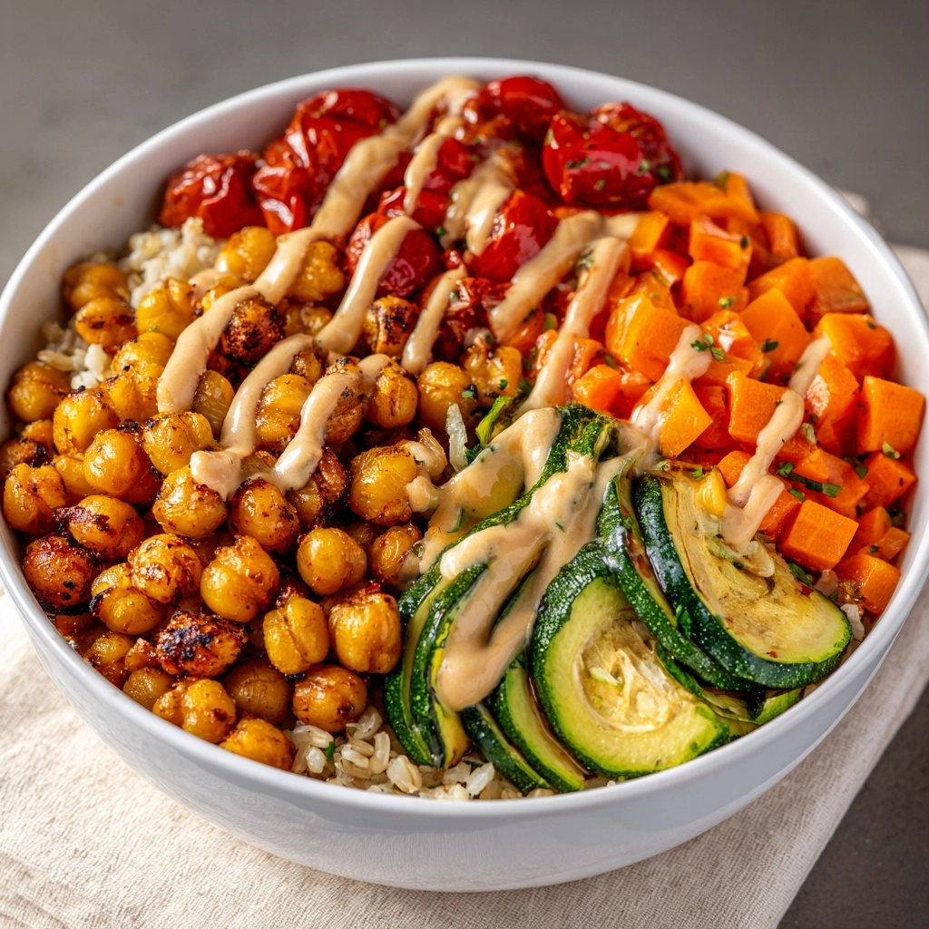 Roasted Vegetable & Chickpea Bowl with Tahini Dressing Recipe - Recipe Image