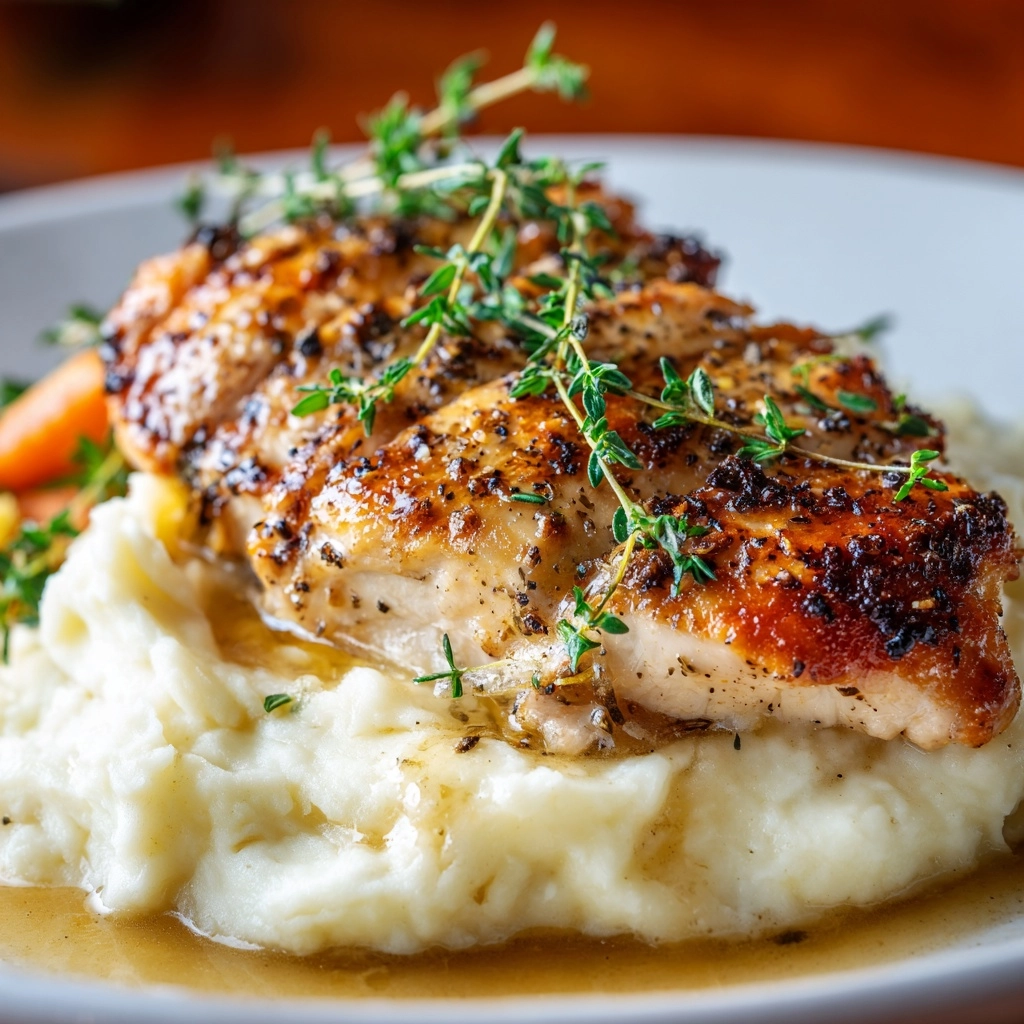 Garlic Herb Chicken with Mashed Potatoes and Glazed Carrots Recipe - Recipe Image