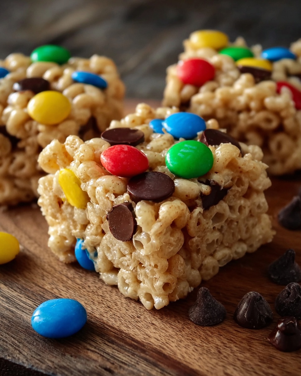 Peanut Butter Rice Krispie Treats with M&M’s and Chocolate Chips Recipe - Recipe Image