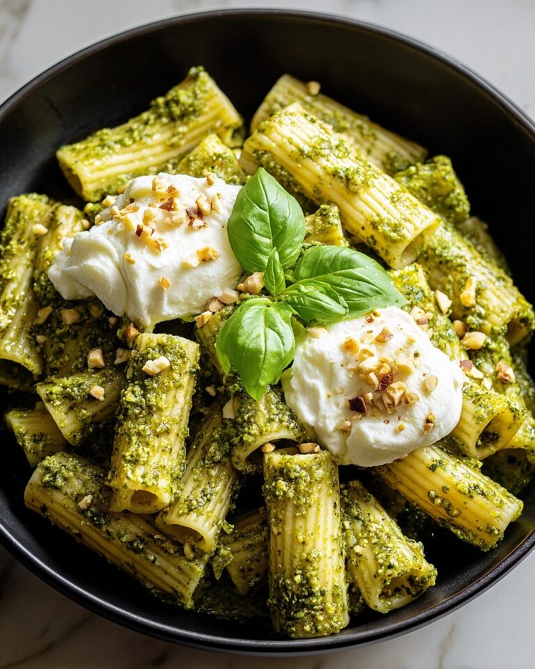 Creamy One Pot Rigatoni with Basil-Pistachio Pesto & Burrata Recipe