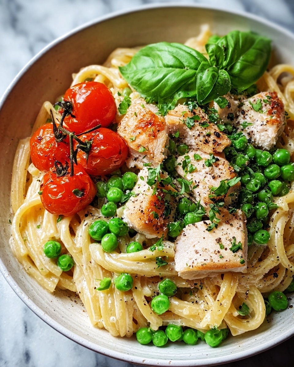 Creamy Chicken and Pea Carbonara Pasta Recipe - Recipe Image