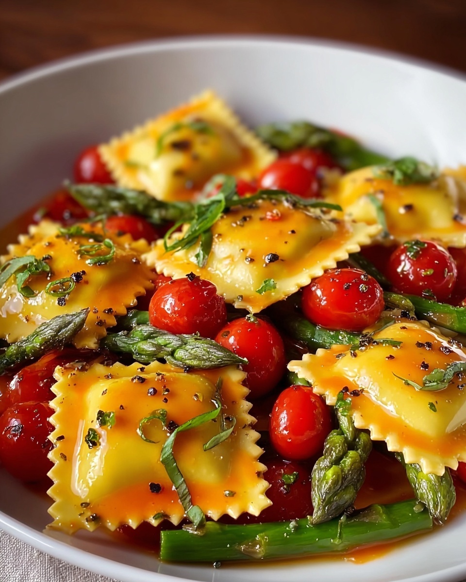 Ravioli with Tomatoes, Asparagus, Garlic, and Herbs Recipe - Recipe Image