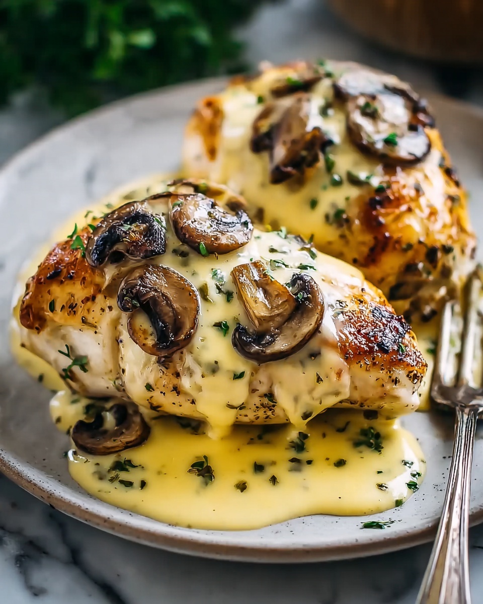 Cheesy Garlic Butter Mushroom Stuffed Chicken Recipe - Recipe Image