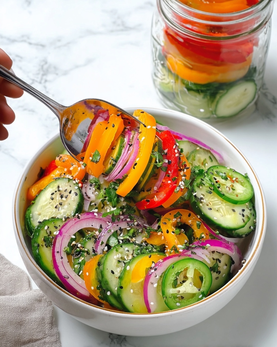 Pickled Cucumber, Onion, and Bell Pepper Salad Recipe - Recipe Image