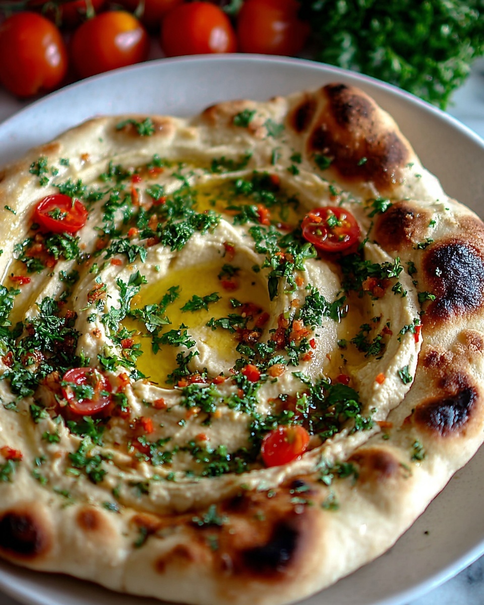 Mediterranean Flatbread with Fresh Herbs and Hummus Recipe - Recipe Image