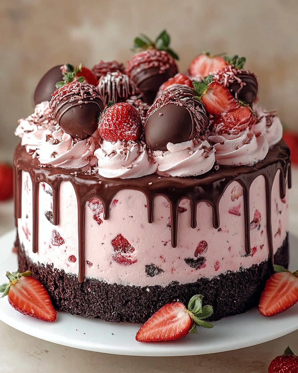 Chocolate Covered Strawberry Ice Cream Cake Recipe - Recipe Image