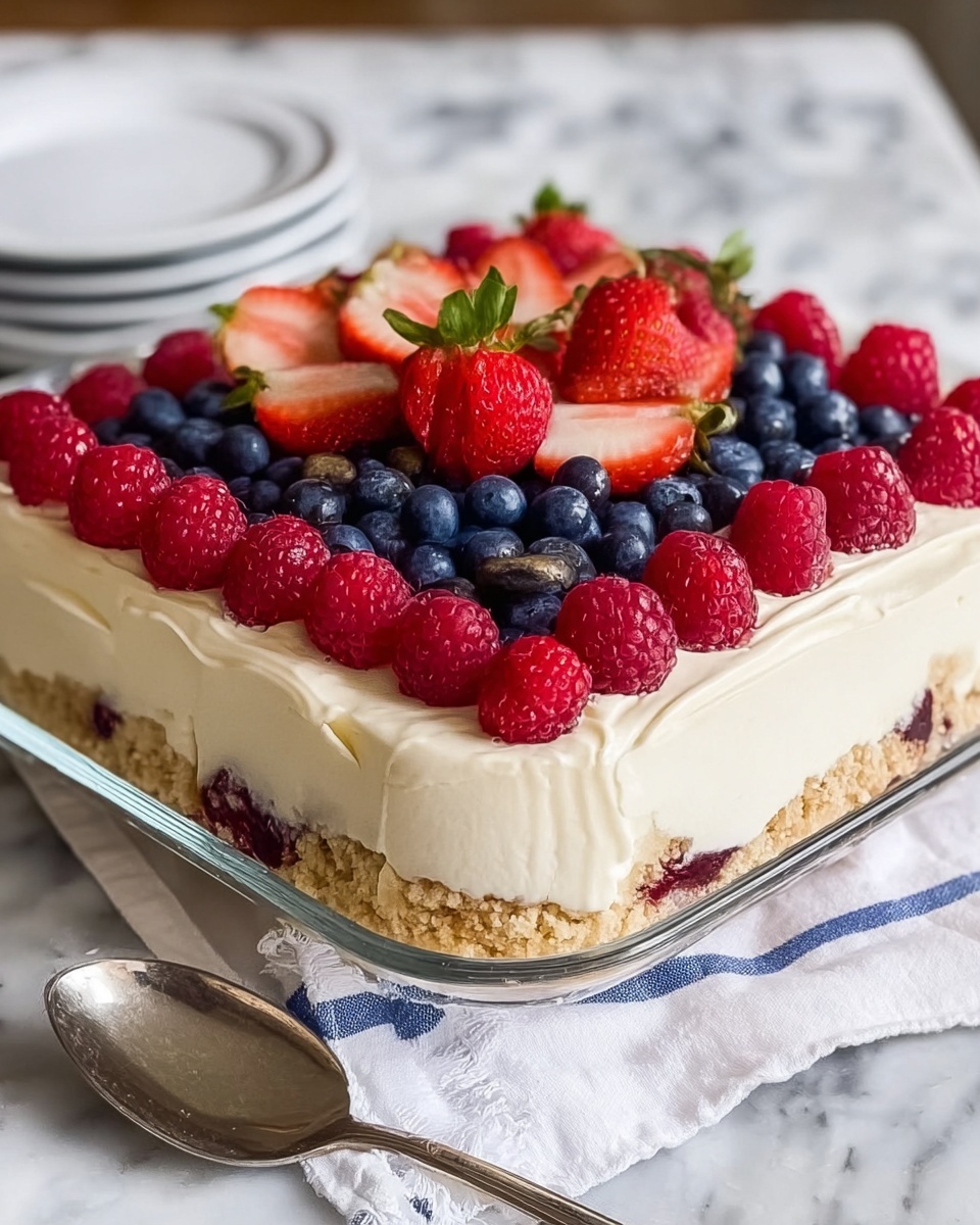 No-Bake Cheesecake Flag Cake Recipe - Recipe Image