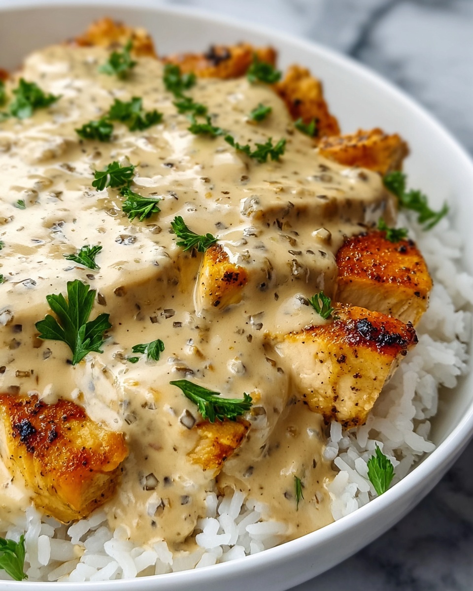 Creamy Smothered Chicken and Rice Recipe - Recipe Image