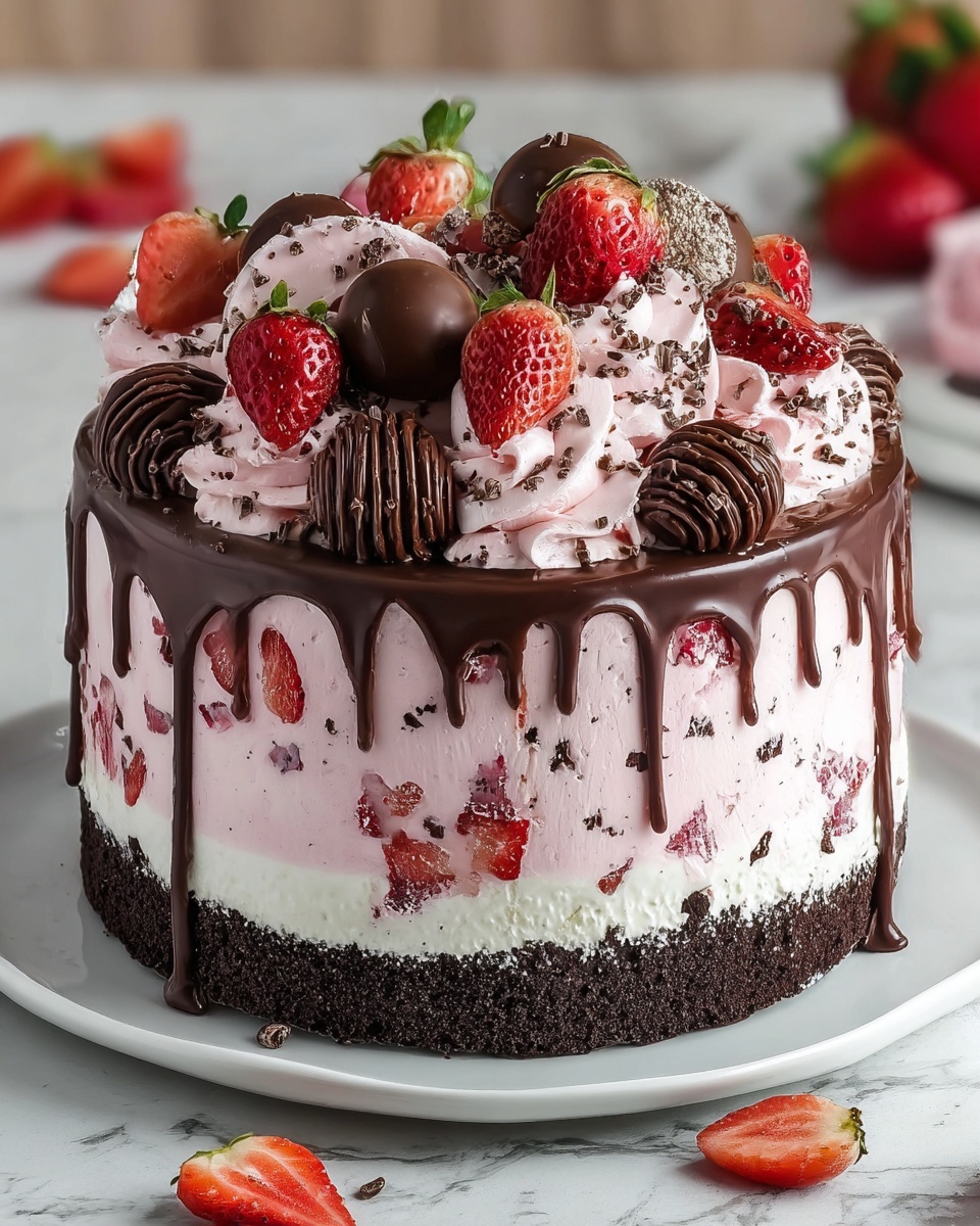 Chocolate Covered Strawberry Ice Cream Cake Recipe - Recipe Image