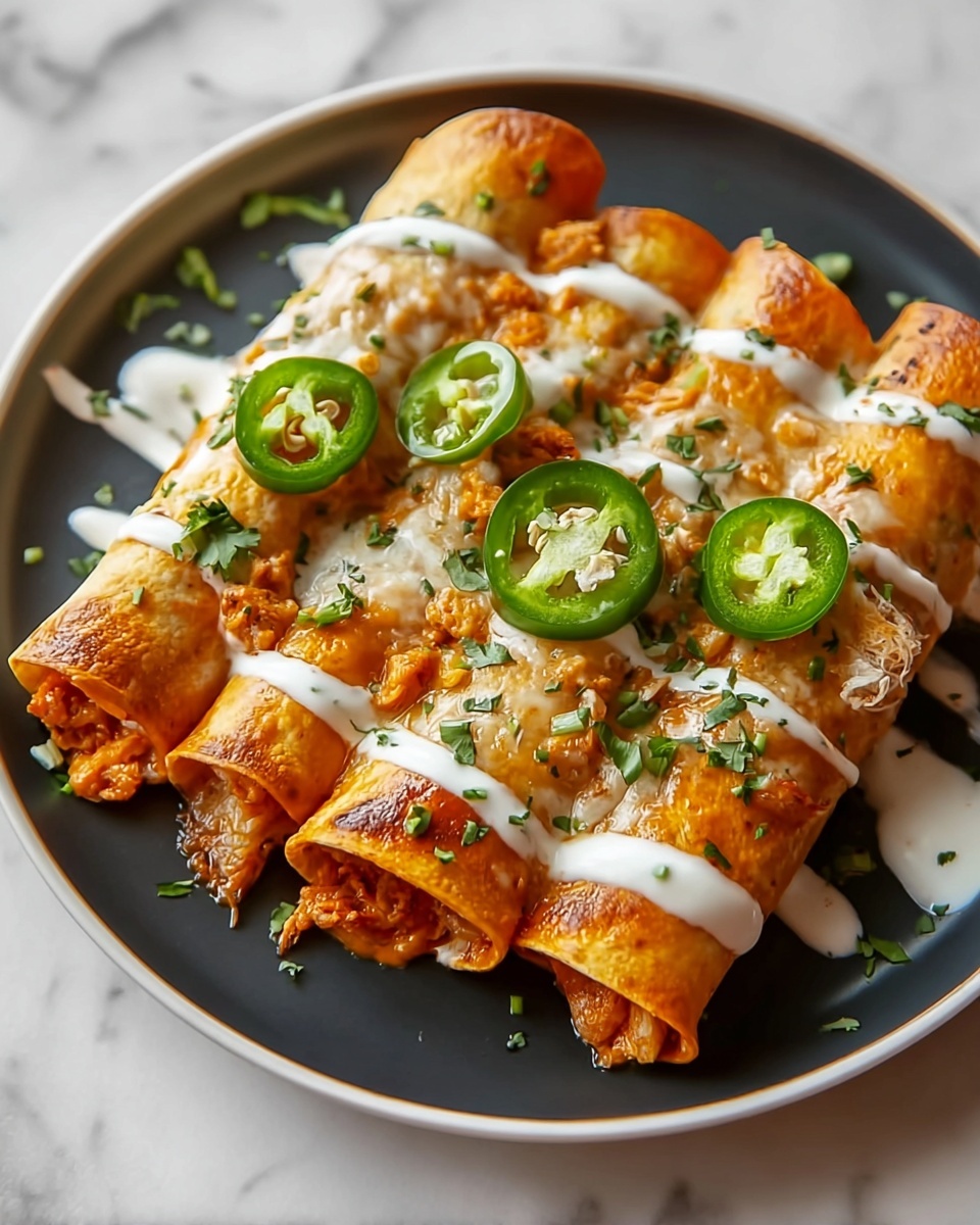 Jalapeño Cream Cheese Chicken Taquitos with Buffalo Sauce Recipe - Recipe Image