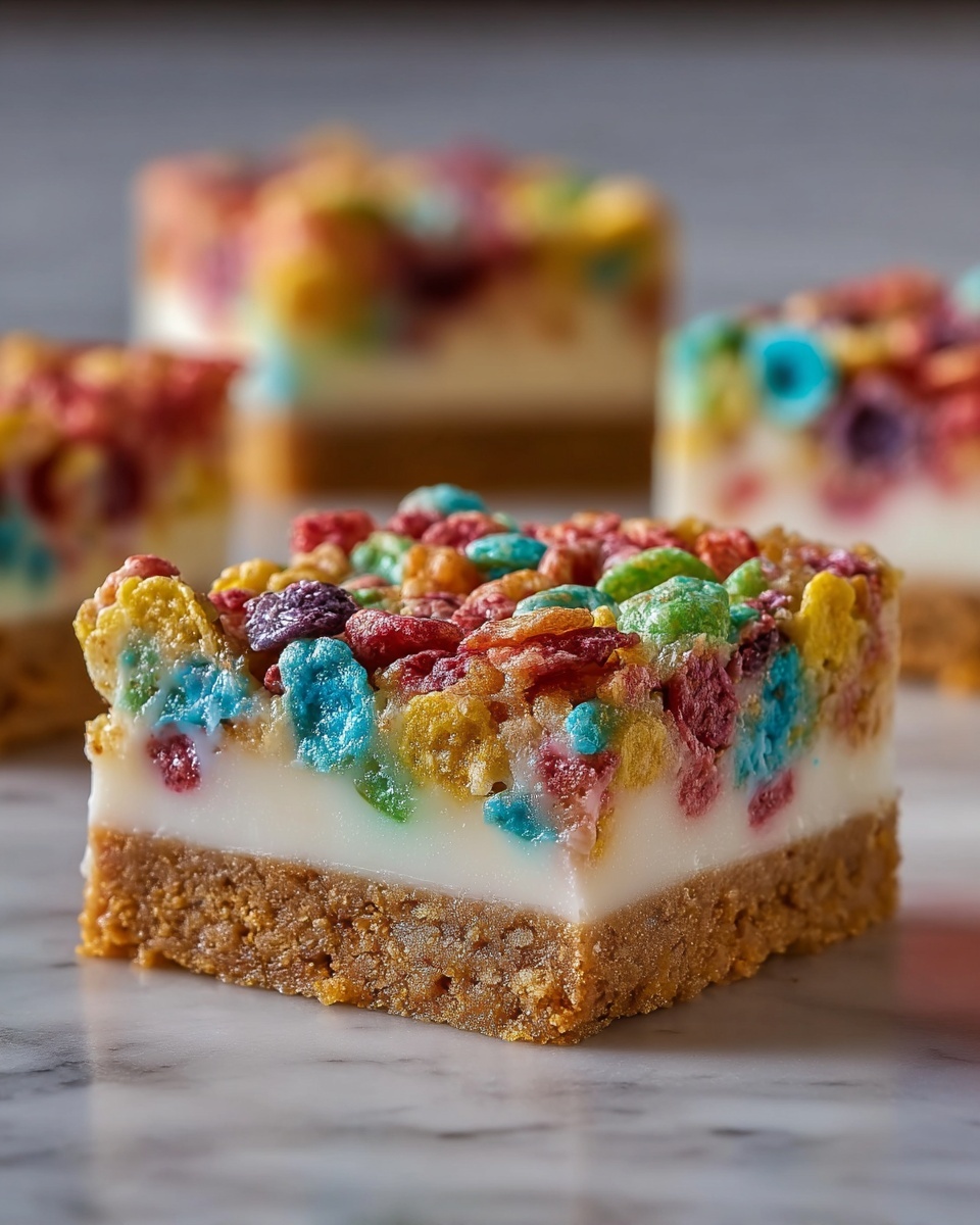 Fruity Pebbles Cookie Cheesecake Bars Recipe - Recipe Image