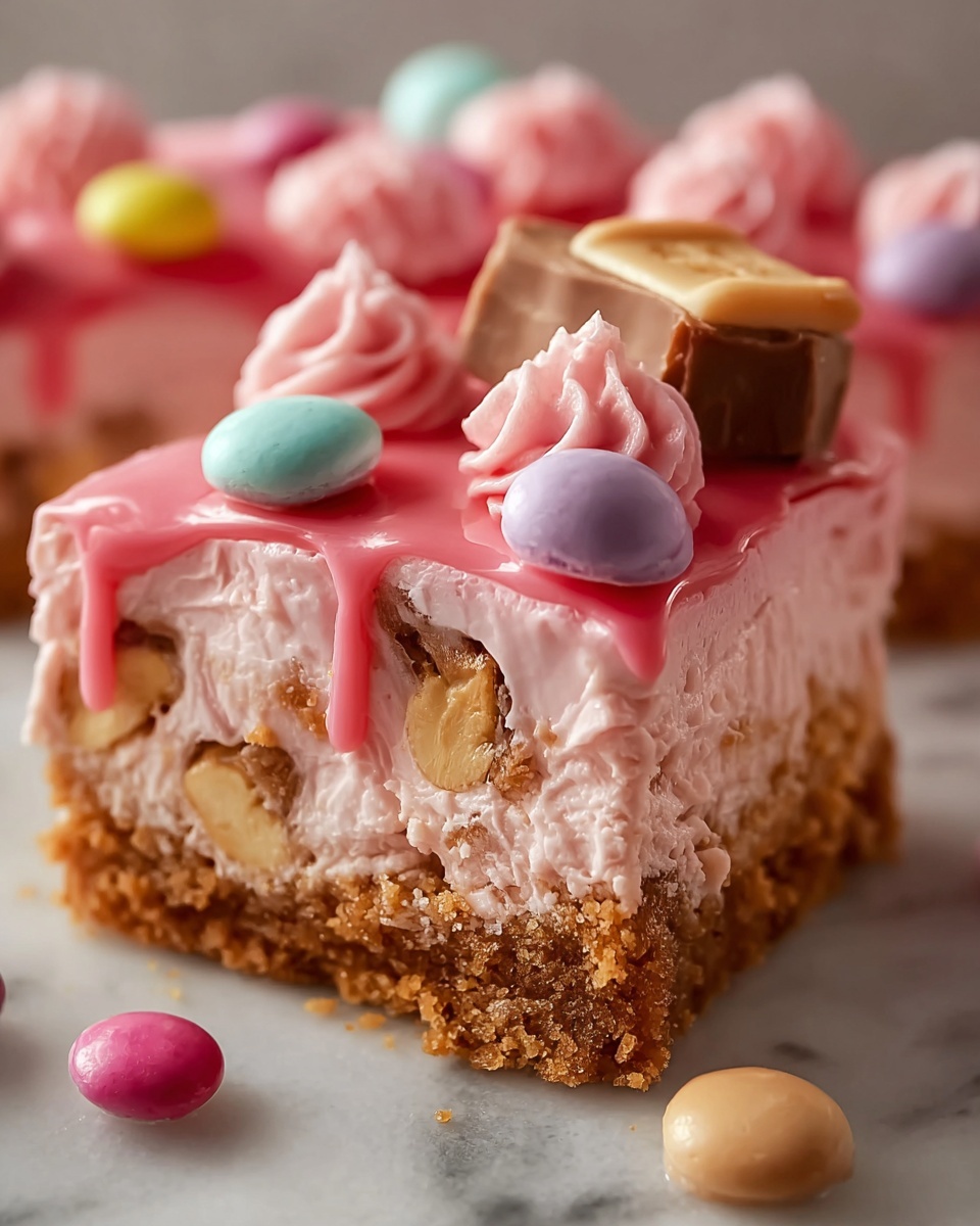 Pink M&M Snickers Cheesecake Recipe - Recipe Image