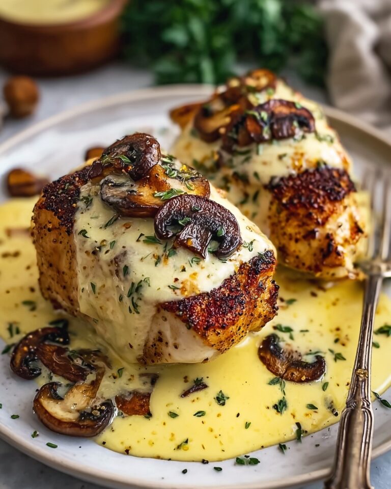 Cheesy Garlic Butter Mushroom Stuffed Chicken Recipe