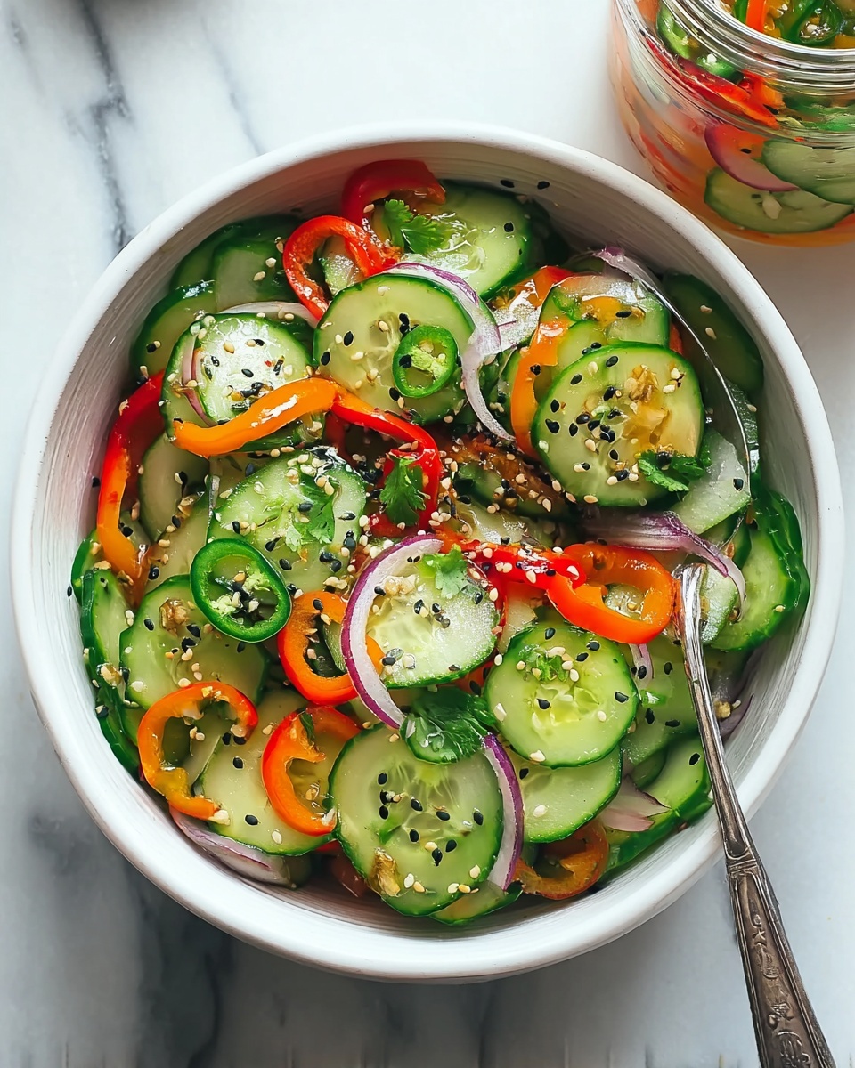 Pickled Cucumber, Onion, and Bell Pepper Salad Recipe - Recipe Image