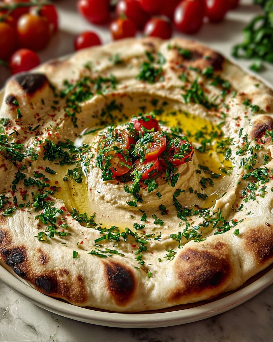 Mediterranean Flatbread with Fresh Herbs and Hummus Recipe - Recipe Image