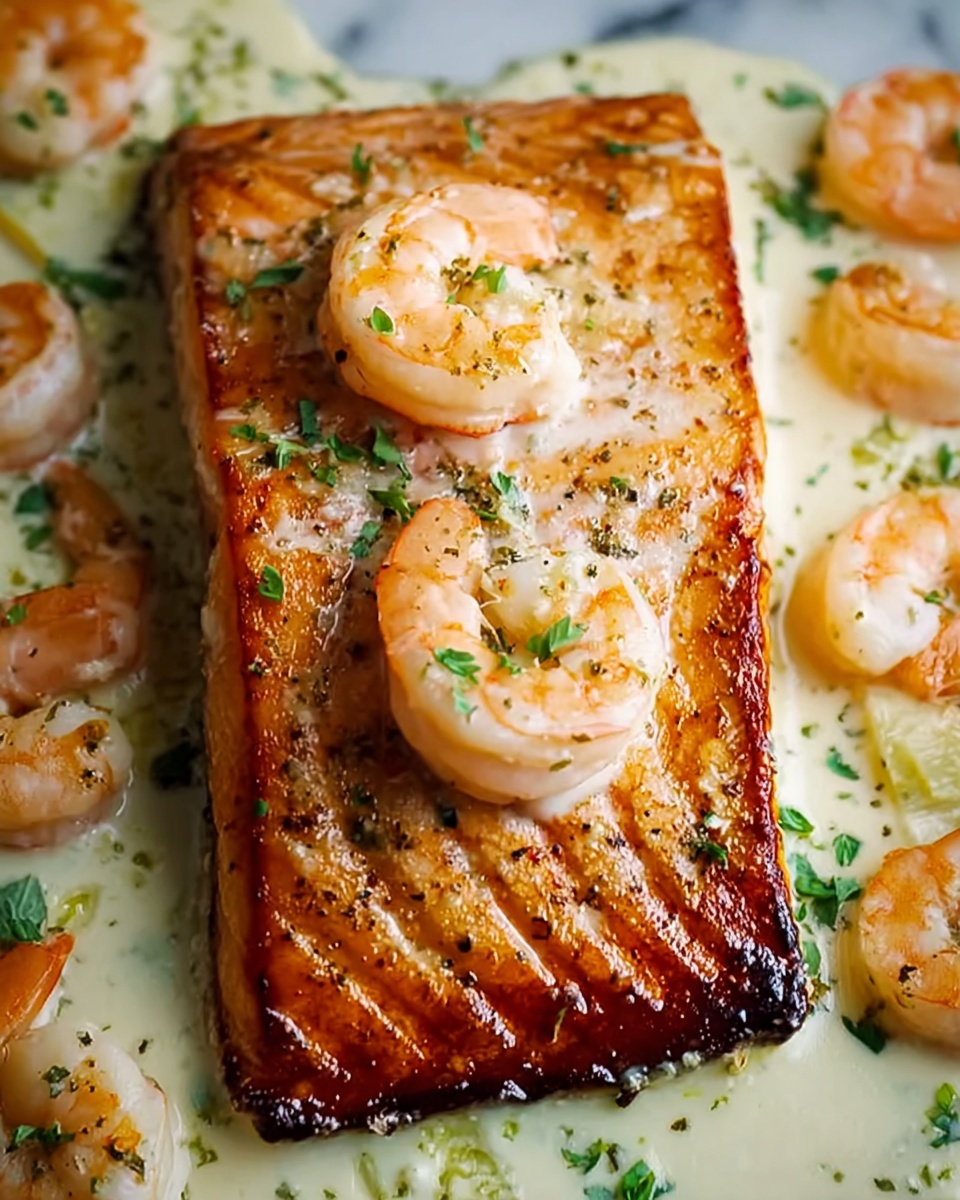 Creamy Garlic Butter Salmon with Shrimp Recipe - Recipe Image