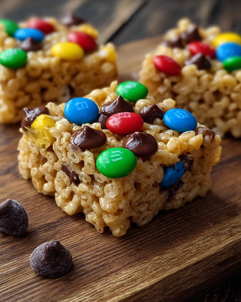 Peanut Butter Rice Krispie Treats with M&M’s and Chocolate Chips Recipe - Recipe Image