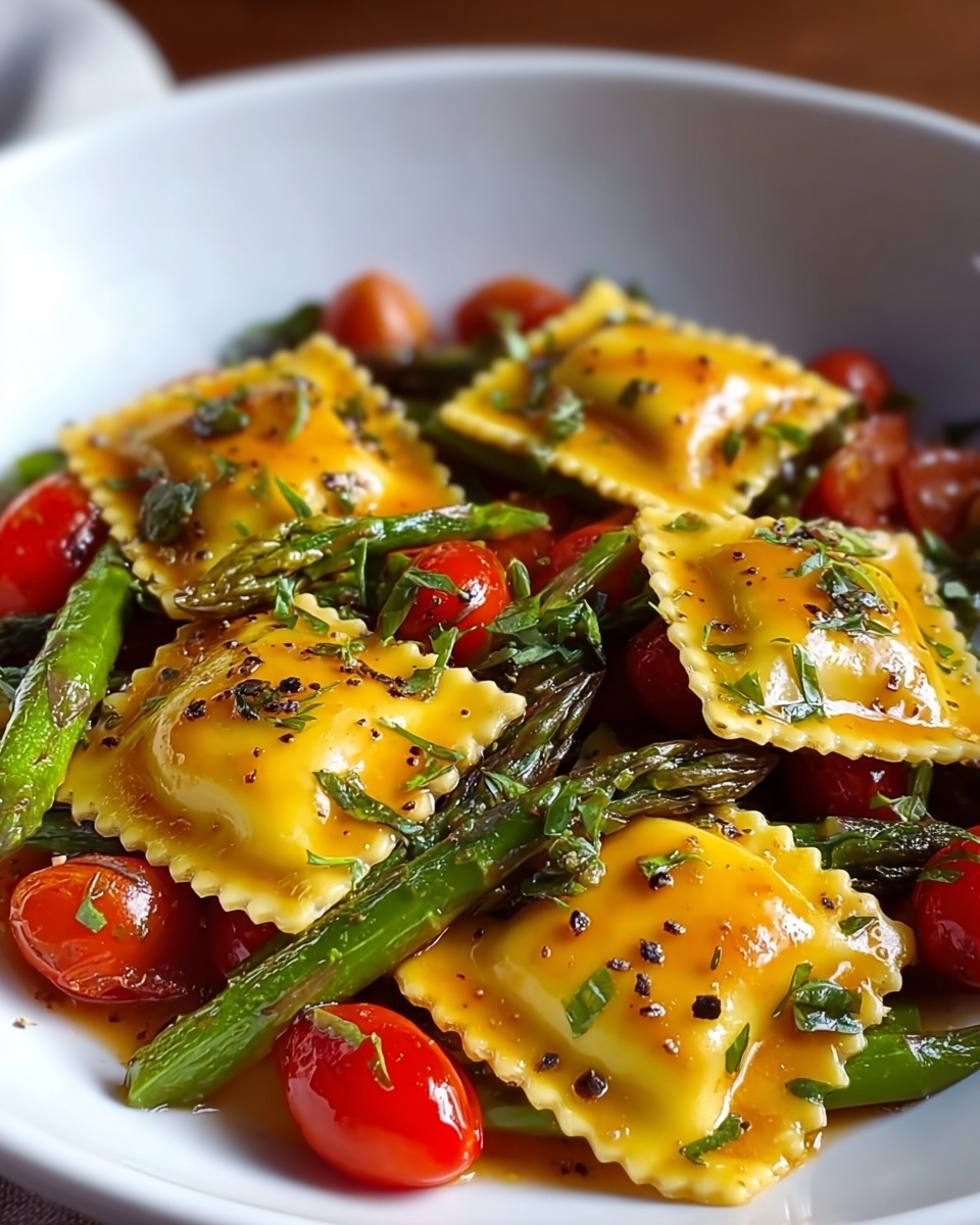 Ravioli with Tomatoes, Asparagus, Garlic, and Herbs Recipe - Recipe Image