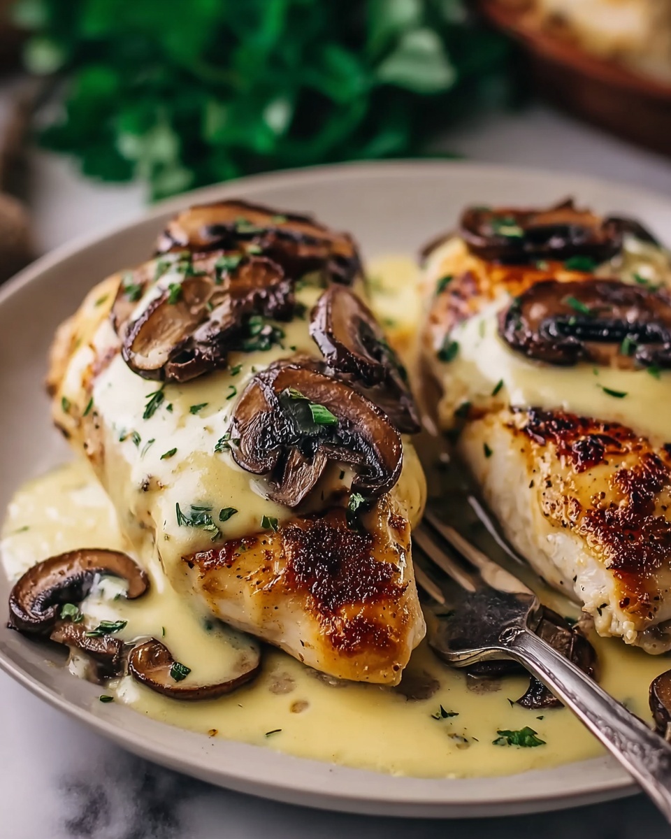 Cheesy Garlic Butter Mushroom Stuffed Chicken Recipe - Recipe Image