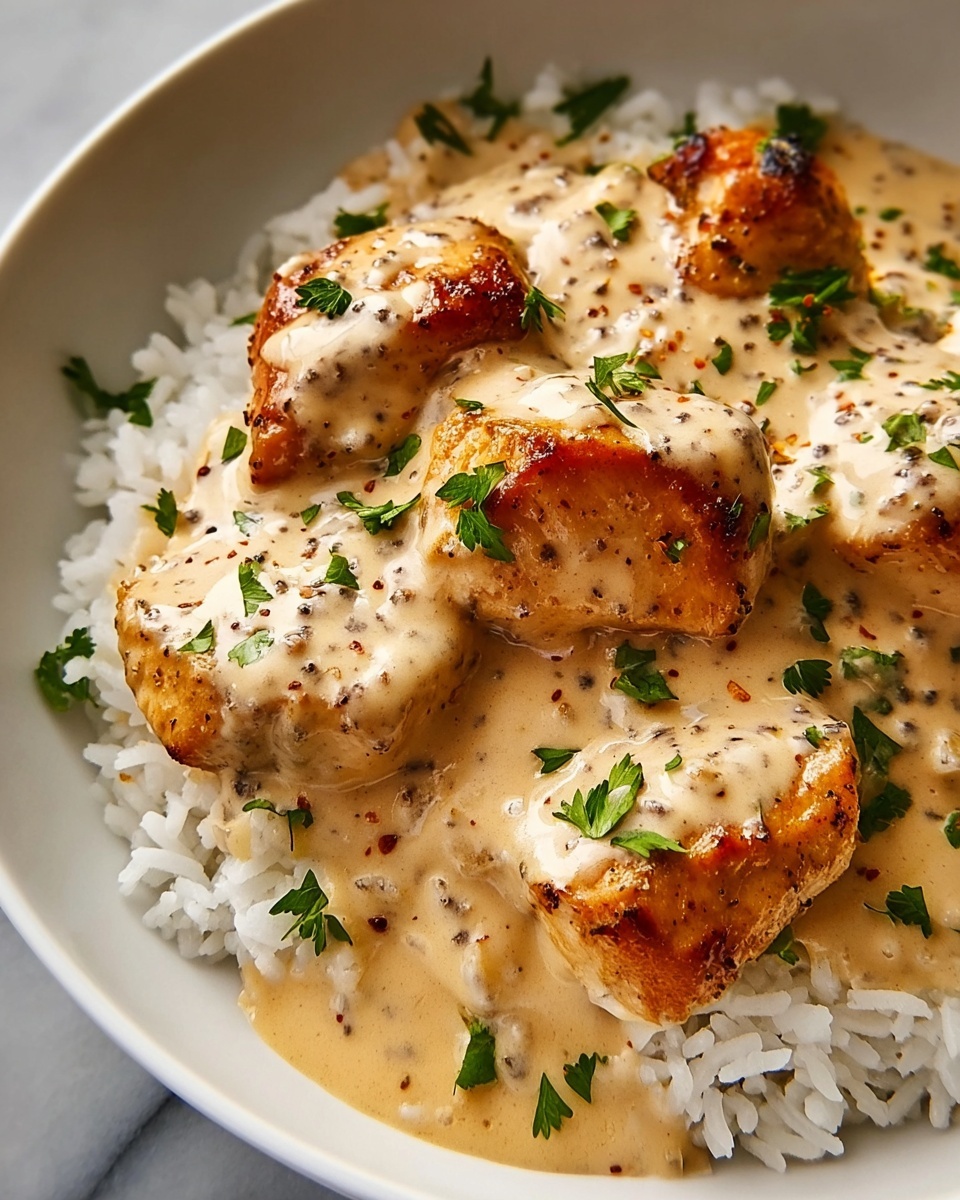 Creamy Smothered Chicken and Rice Recipe - Recipe Image