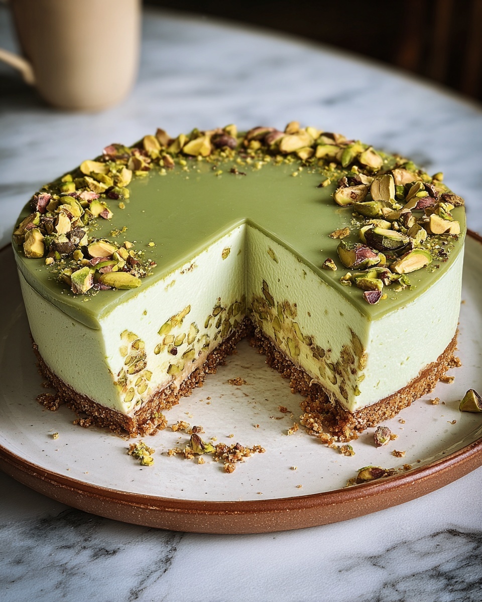 Pistachio Cheesecake with Almond Crust Recipe - Recipe Image