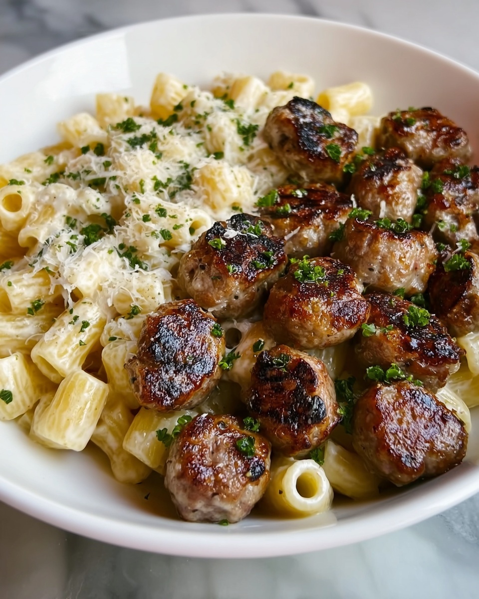 Garlic Butter Sausage Bites with Creamy Parmesan Pasta Recipe - Recipe Image