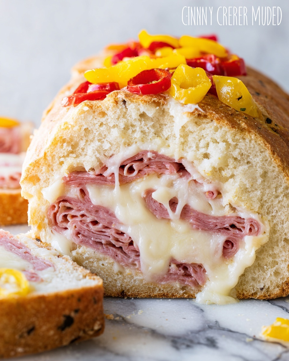 Cheesy Meat Grinder Stuffed Bread Recipe - Recipe Image