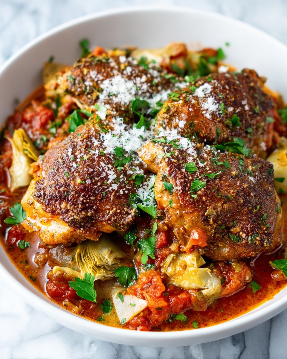 Savory Braised Chicken with Artichokes and Peppers Recipe - Recipe Image