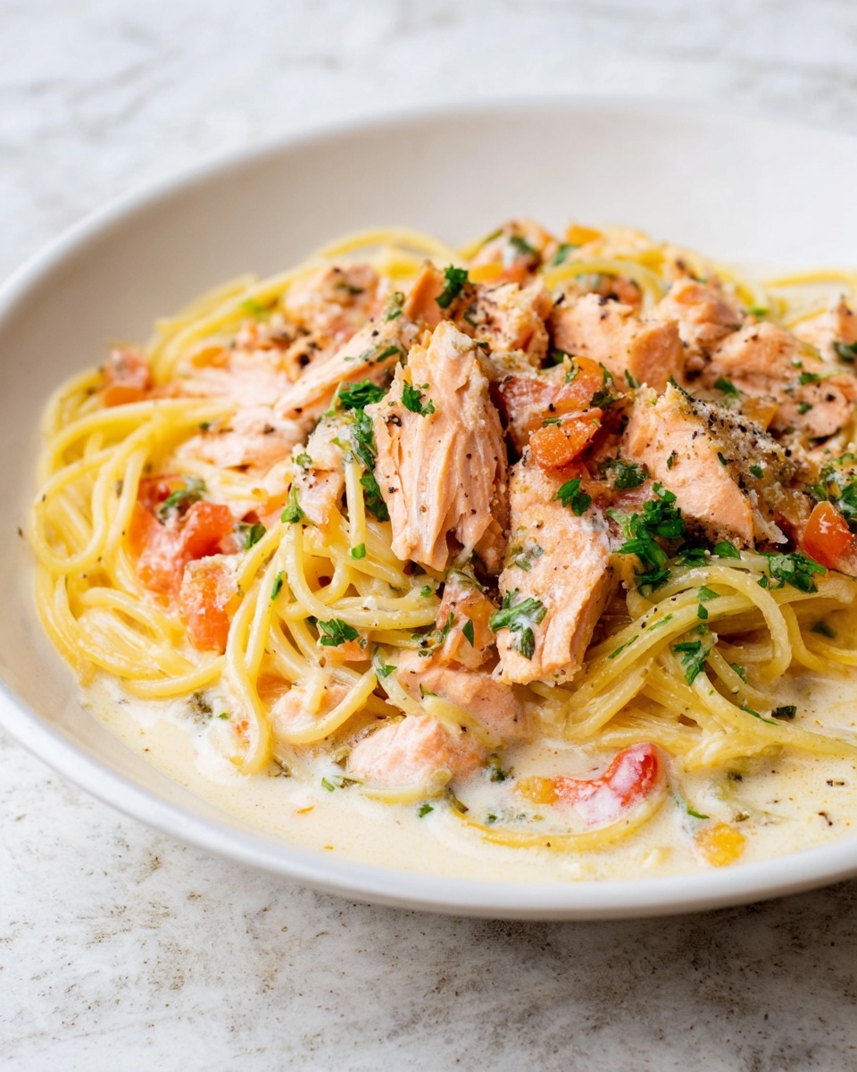 Creamy Lemon and Fresh Tomato Salmon Pasta Recipe - Recipe Image