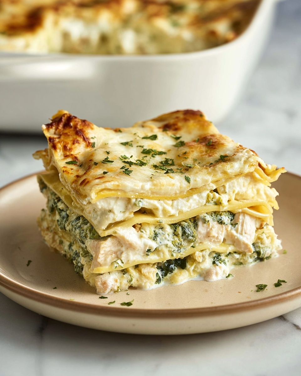 Creamy Chicken Lasagna with Spinach and Four Cheeses Recipe - Recipe Image