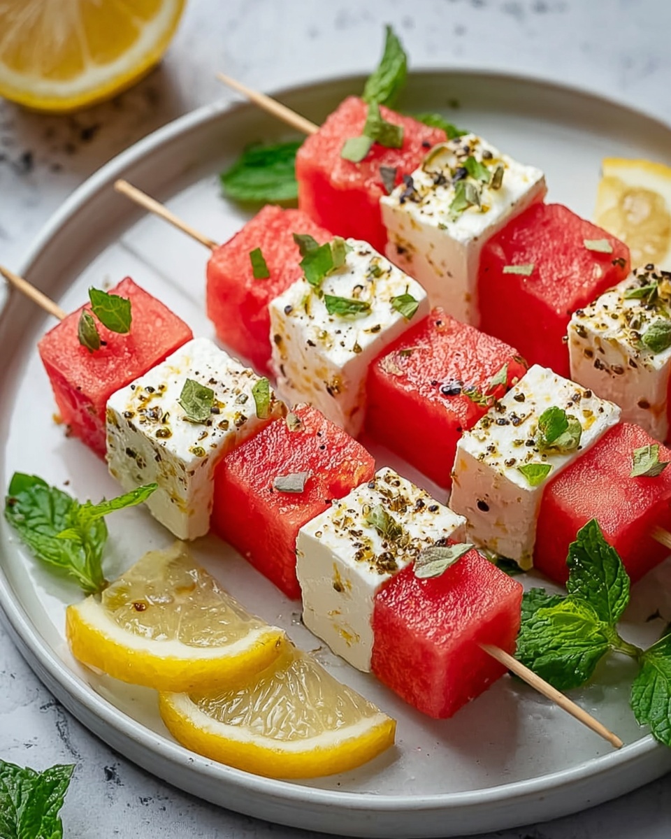 Refreshing Watermelon Feta Skewers with Mint and Balsamic Glaze Recipe - Recipe Image