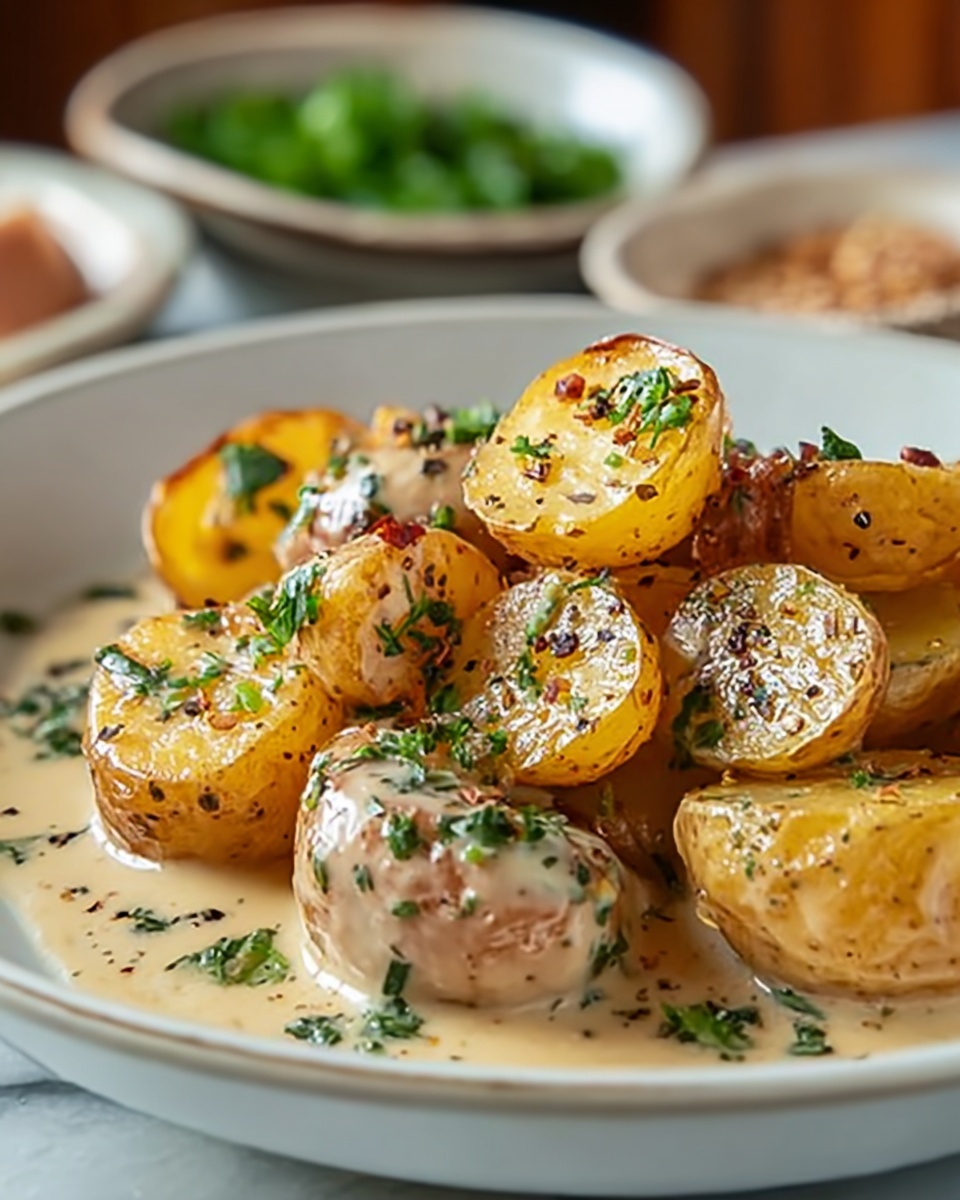 Creamy Garlic Sauce Baby Potatoes Recipe - Recipe Image