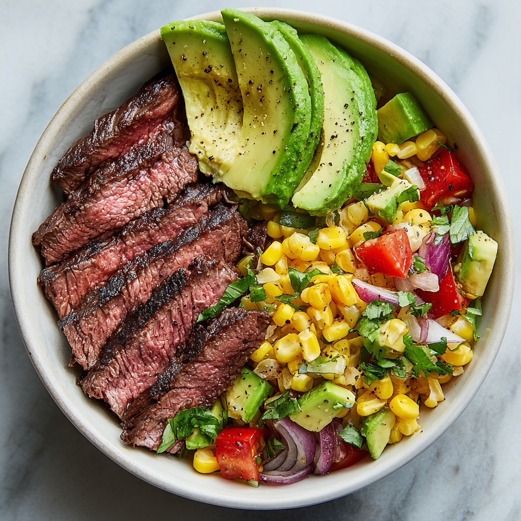 Steak Bowl with Fire Roasted Corn & Avocado Salad Recipe - Recipe Image