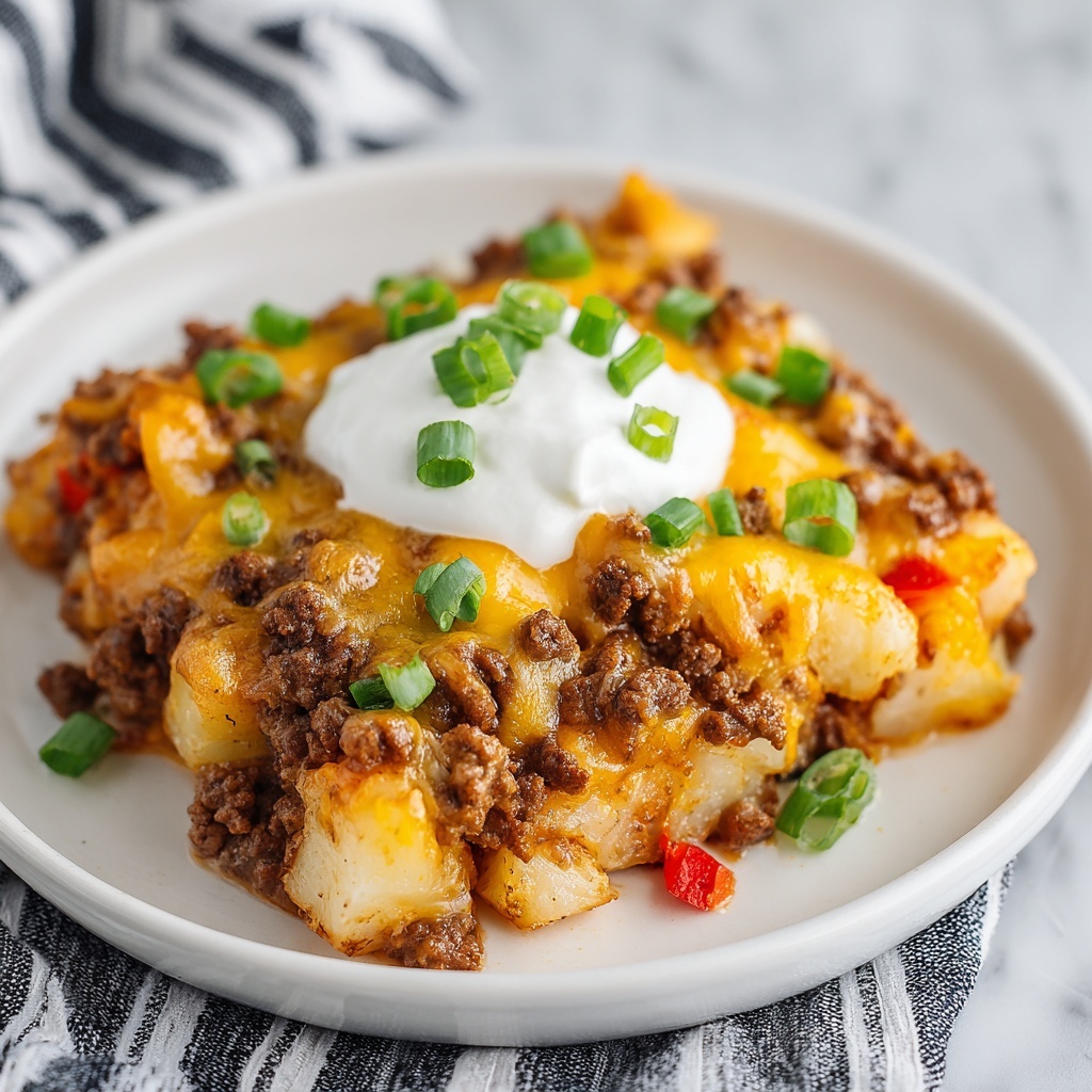 Cheesy Ground Beef & Potato Casserole Recipe - Recipe Image