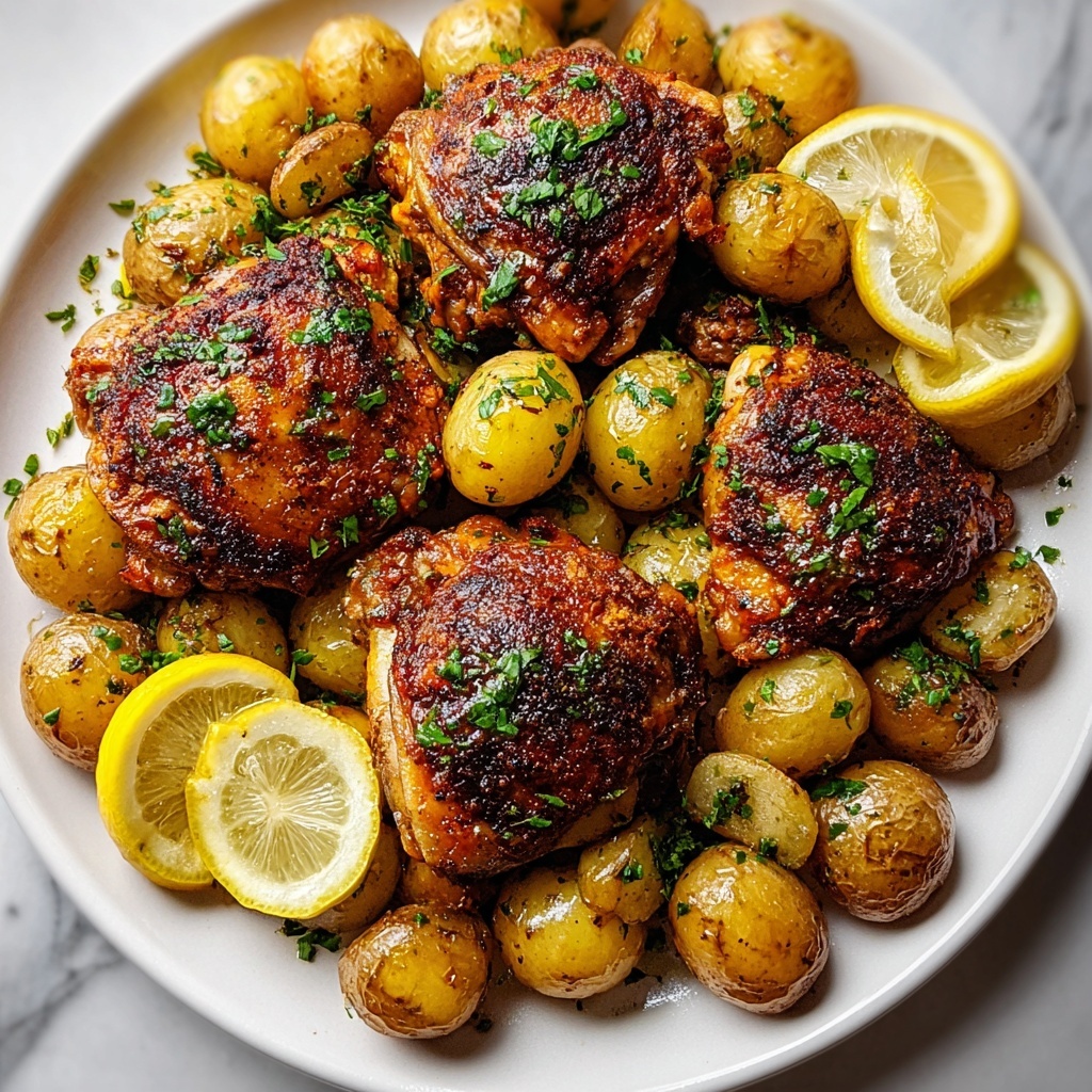 Oven-Roasted Chicken Thighs and Potatoes with Lemon and Herbs Recipe - Recipe Image