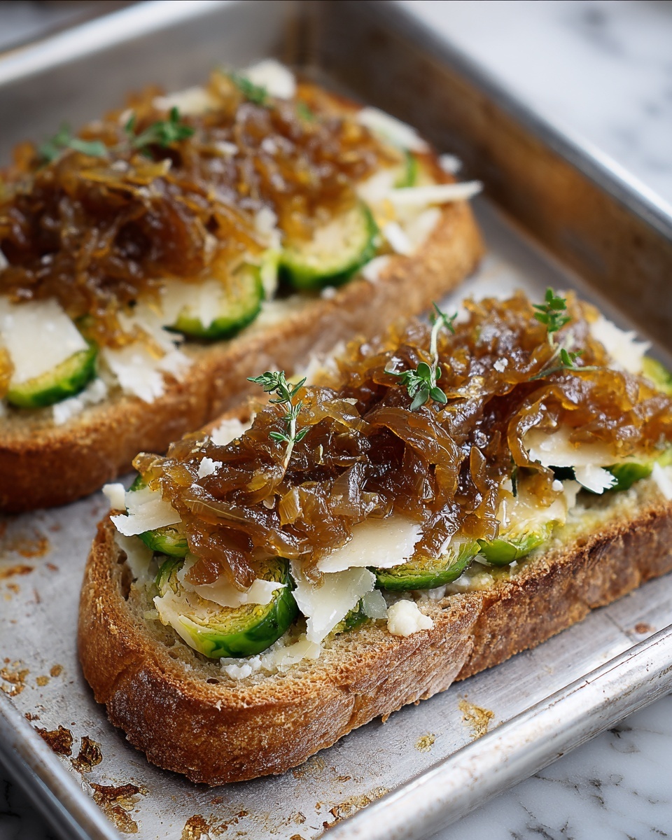 Brussels Sprouts Toast with Caramelized Onions Recipe - Recipe Image