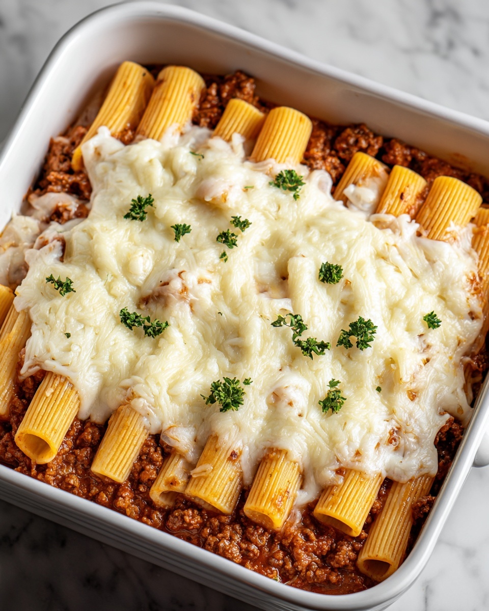 Baked Rigatoni Pasta with Tomato Sauce and Cheeses Recipe - Recipe Image
