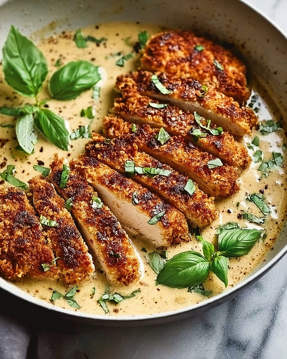 Parmesan Crusted Chicken with Creamy Garlic Sauce Recipe - Recipe Image