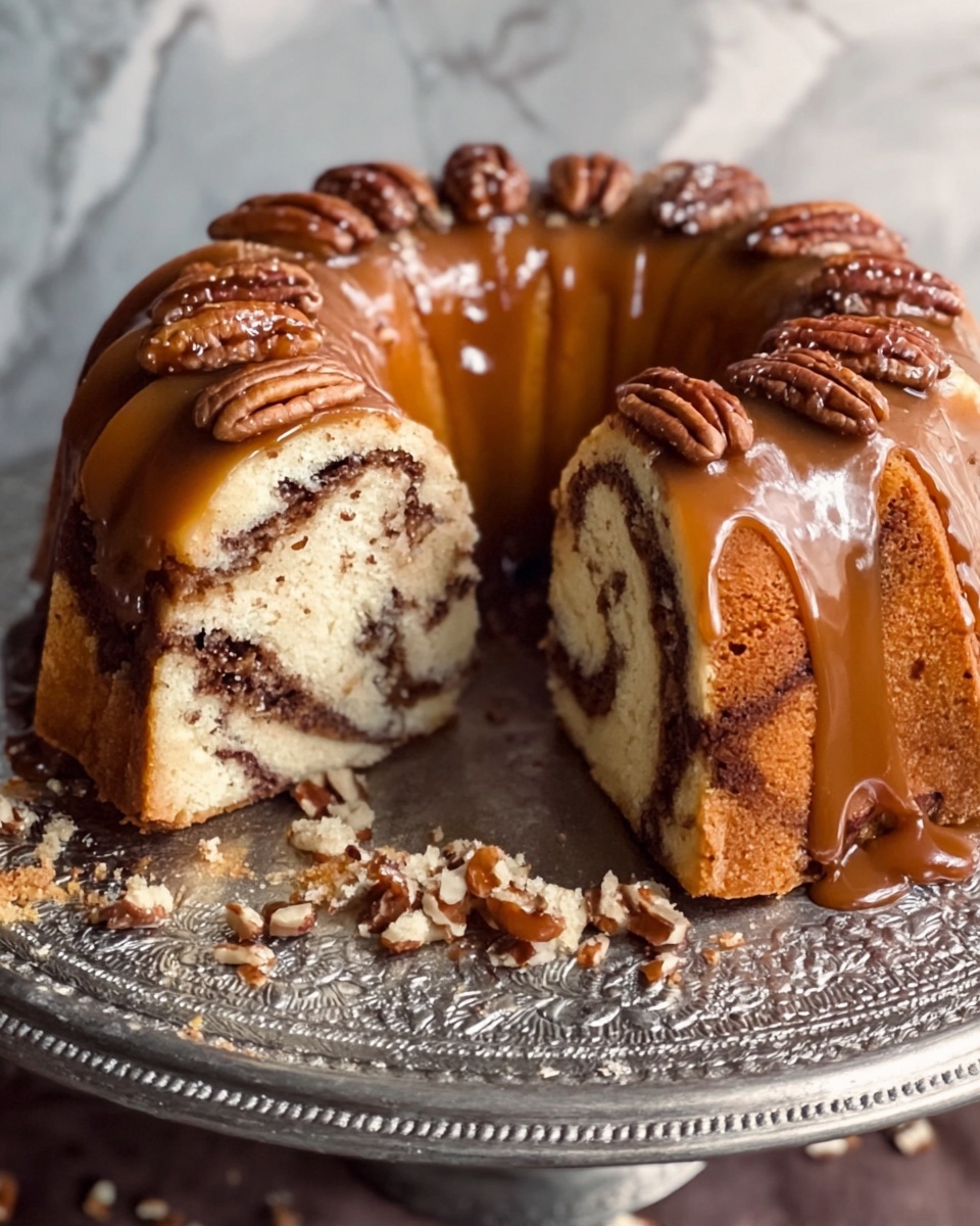Pecan Caramel Cinnamon Roll Cream Cheese Pound Cake Recipe - Recipe Image