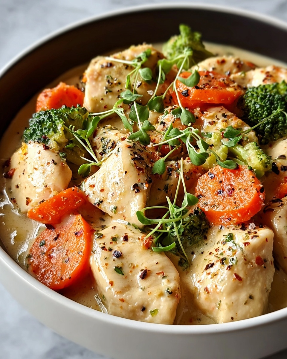 Slow Cooker Creamy Garlic Chicken and Veggies Recipe - Recipe Image