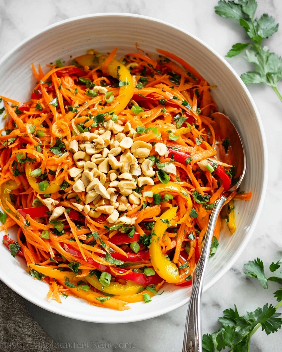 Korean Carrot Salad with Cashews and Crispy Bell Peppers Recipe - Recipe Image