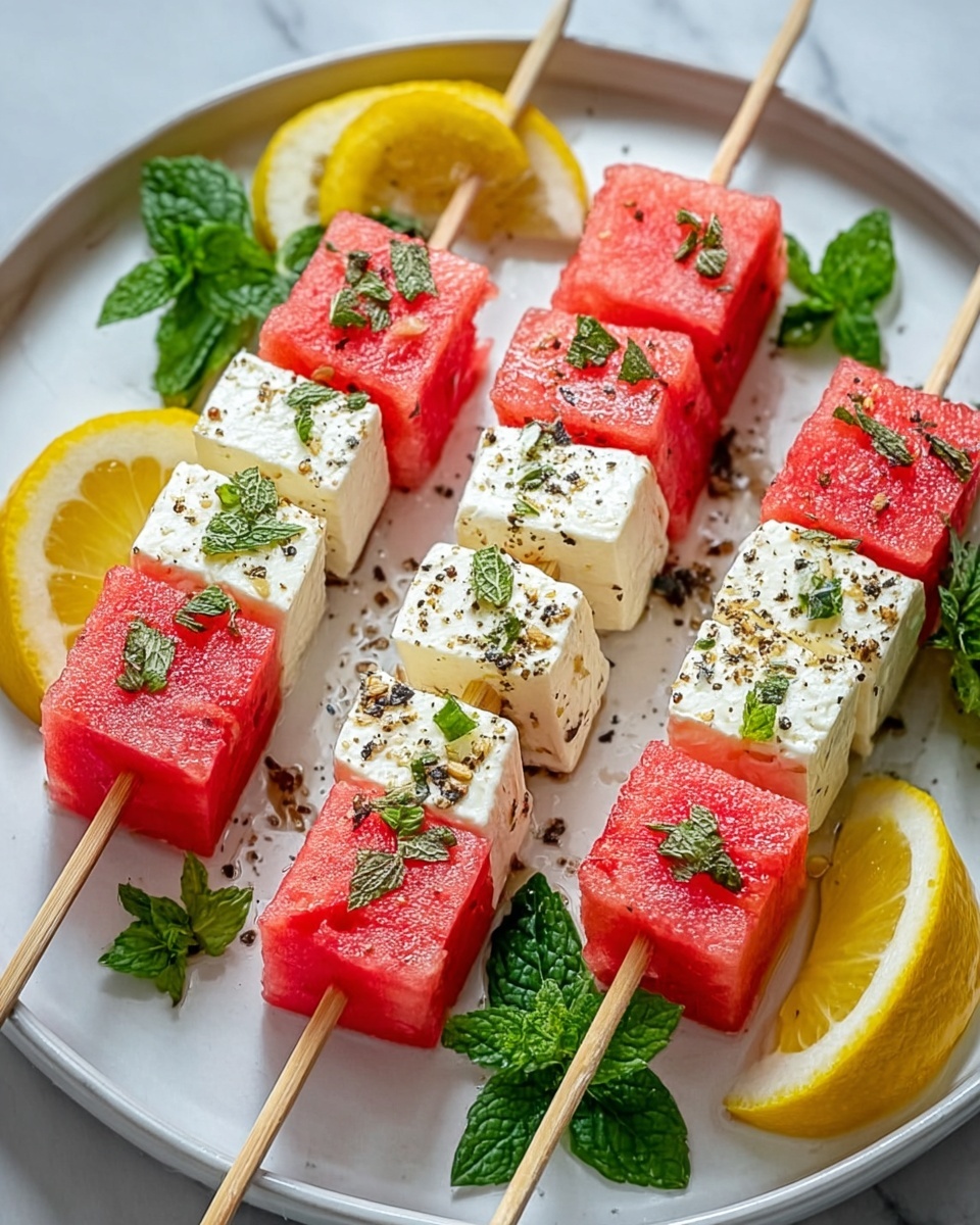 Refreshing Watermelon Feta Skewers with Mint and Balsamic Glaze Recipe - Recipe Image