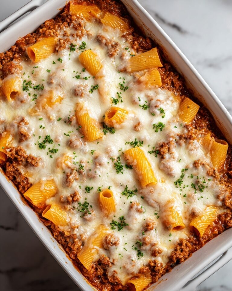 Baked Rigatoni Pasta with Tomato Sauce and Cheeses Recipe