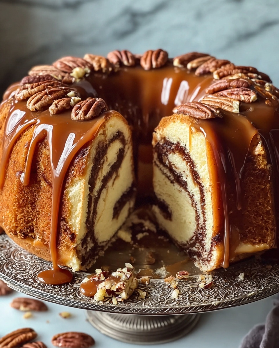 Pecan Caramel Cinnamon Roll Cream Cheese Pound Cake Recipe - Recipe Image