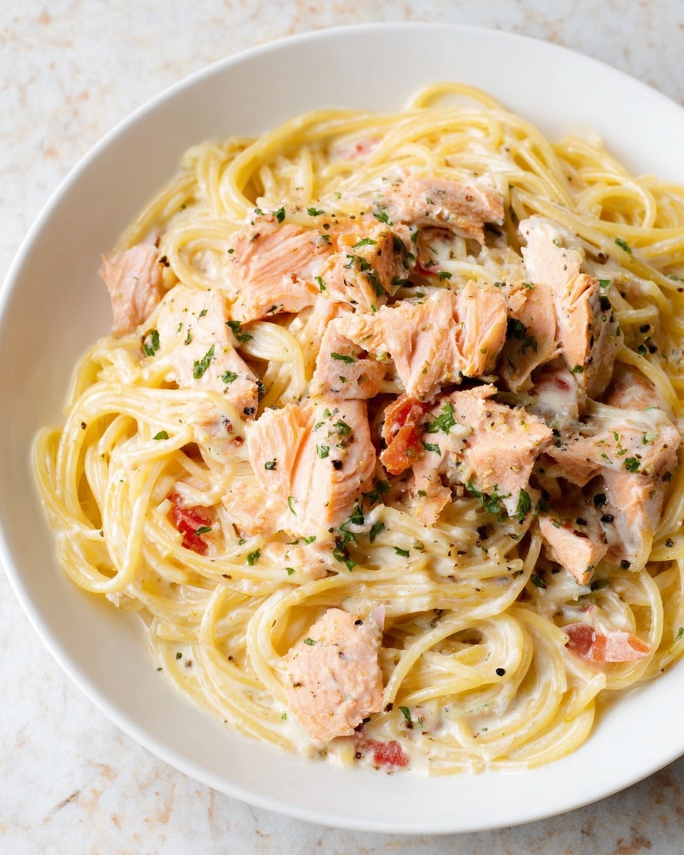 Creamy Lemon and Fresh Tomato Salmon Pasta Recipe - Recipe Image